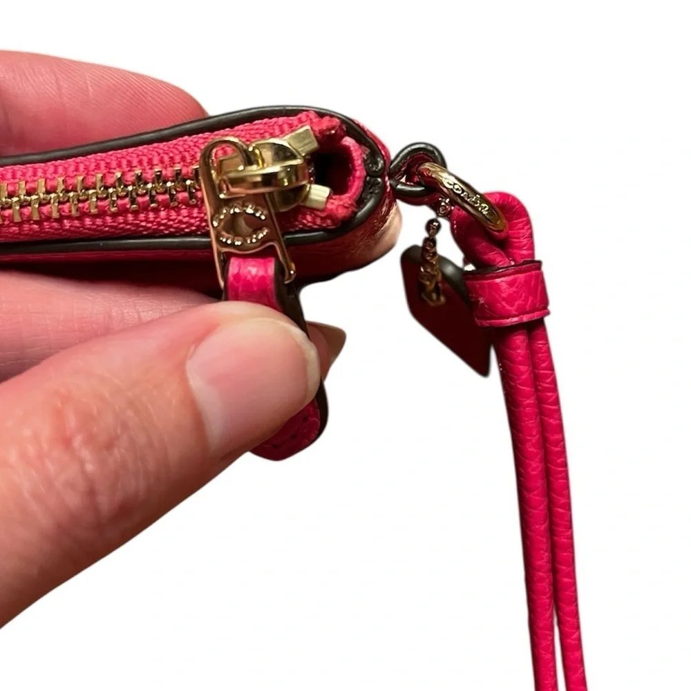 Coach Corner Zip Wristlet 6.25” x 4” x .5” - Cerise (fuchsia) with hang tag